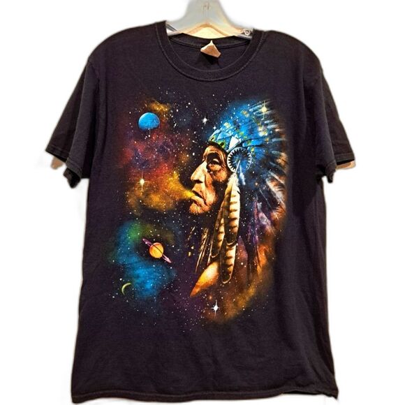 Vintage Fruit of the Loom t-shirt Native American chief planets galaxy stars M - Picture 1 of 6